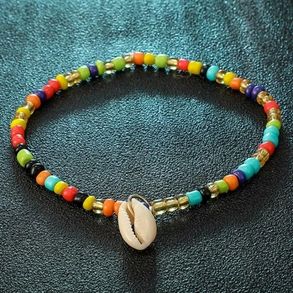 Colorful Beaded Anklet with Puka Shell Charm - Picture 2 of 5